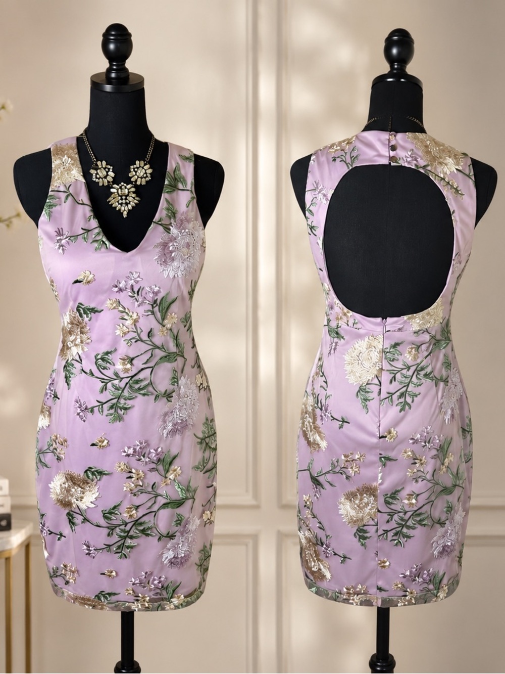 Floral Embroidered Lavender Lace Dress